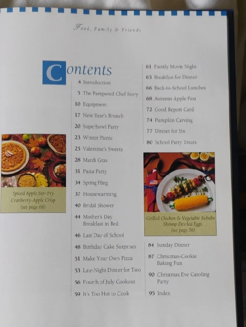 The Pampered Chef Food, Family & Friends Cookbook - White, Blue & Yellow